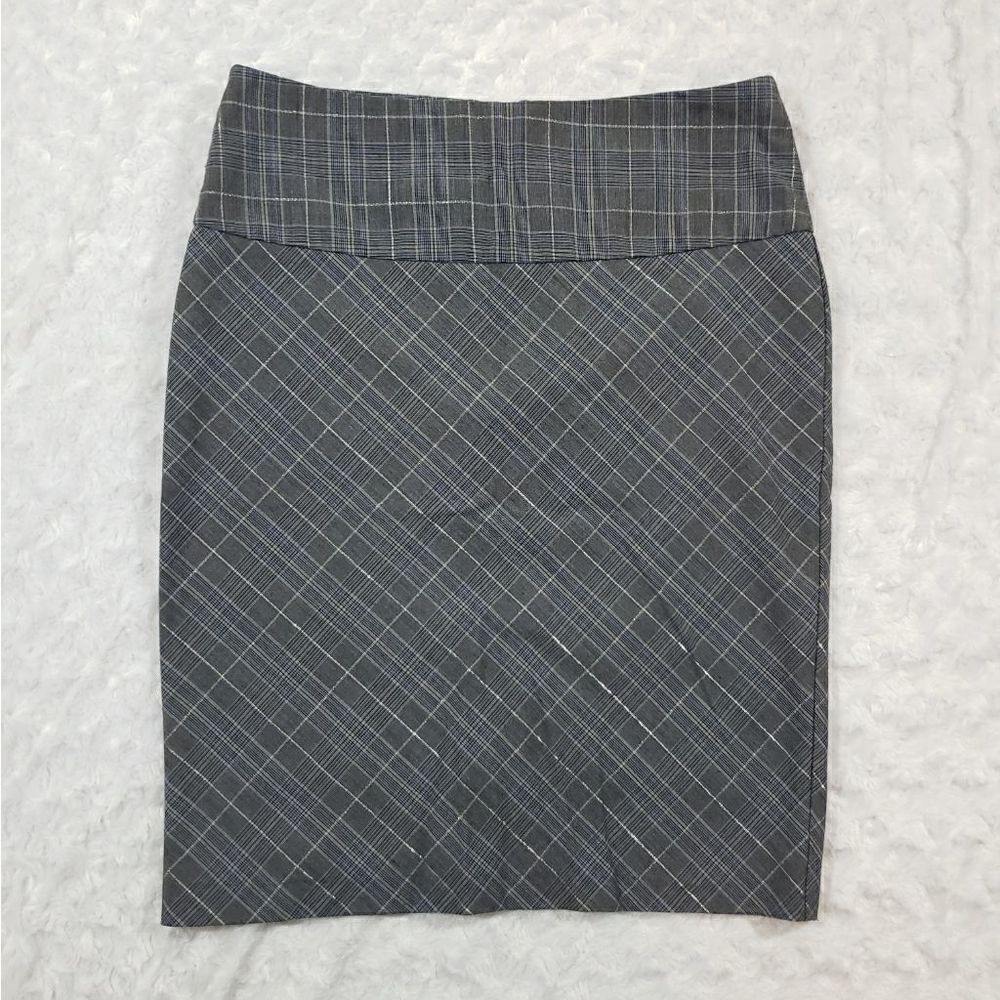 Vintage gray and blue plaid pencil skirt medium